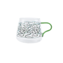 rounded clear glass van gogh-design mug with green handle