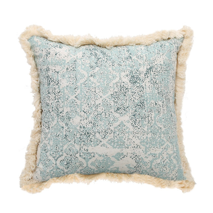 Vintage Blue Texture Pillow Cover with Tassles-Letifly Lights and Decor