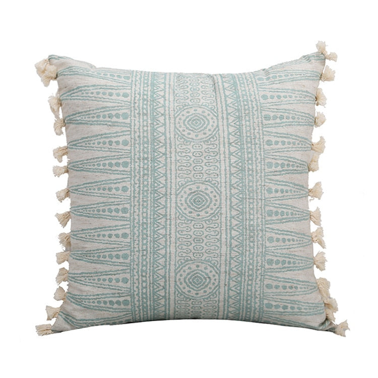 Vintage Blue Texture Pillow Cover with Tassles-Letifly Lights and Decor