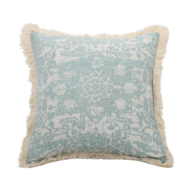 Vintage Blue Texture Pillow Cover with Tassles-Letifly Lights and Decor