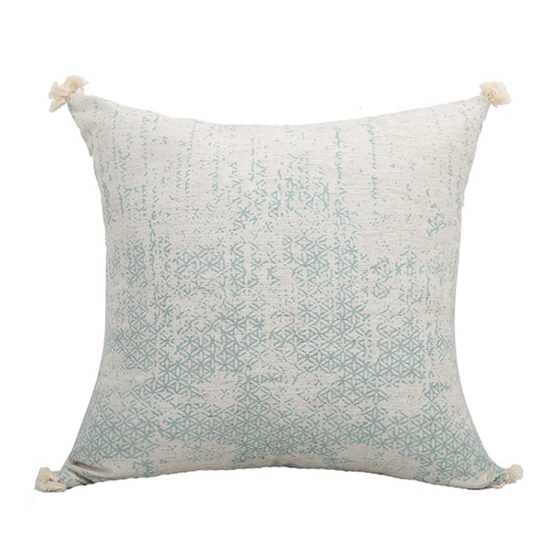 Vintage Blue Texture Pillow Cover with Tassles-Letifly Lights and Decor