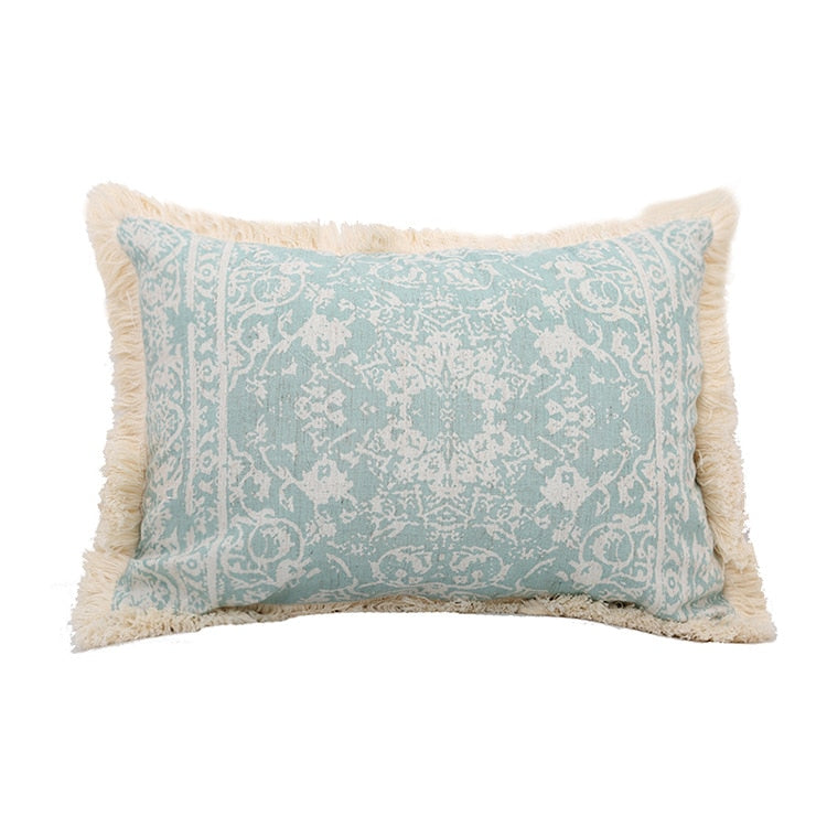 Vintage Blue Texture Pillow Cover with Tassles-Letifly Lights and Decor