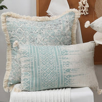 Vintage Blue Texture Pillow Cover with Tassles-Letifly Lights and Decor