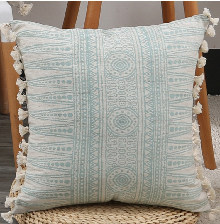 Vintage Blue Texture Pillow Cover with Tassles-Letifly Lights and Decor