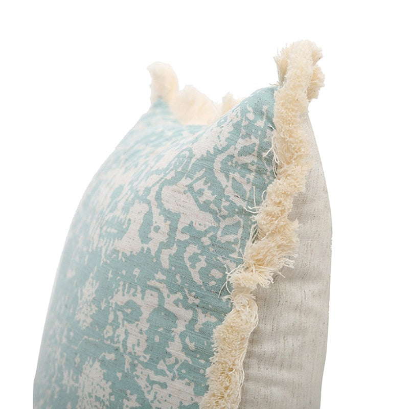 Vintage Blue Texture Pillow Cover with Tassles-Letifly Lights and Decor