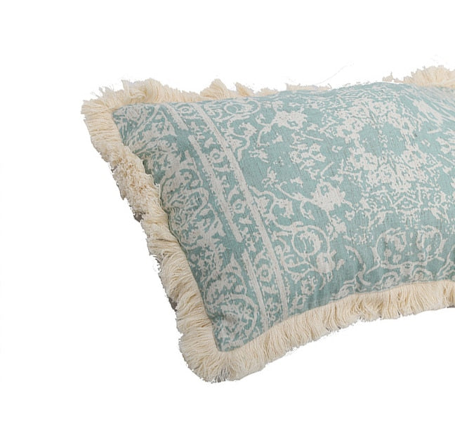 Vintage Blue Texture Pillow Cover with Tassles-Letifly Lights and Decor