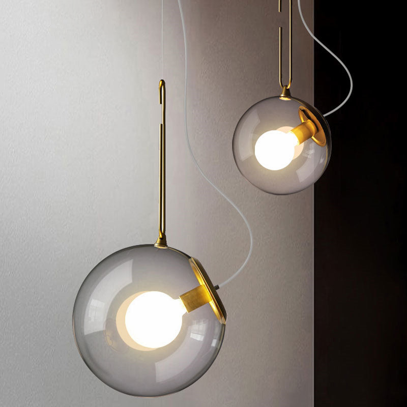 Metal Glass LED Ball Pendant Lamp Gold Minimalist Futurist Brass