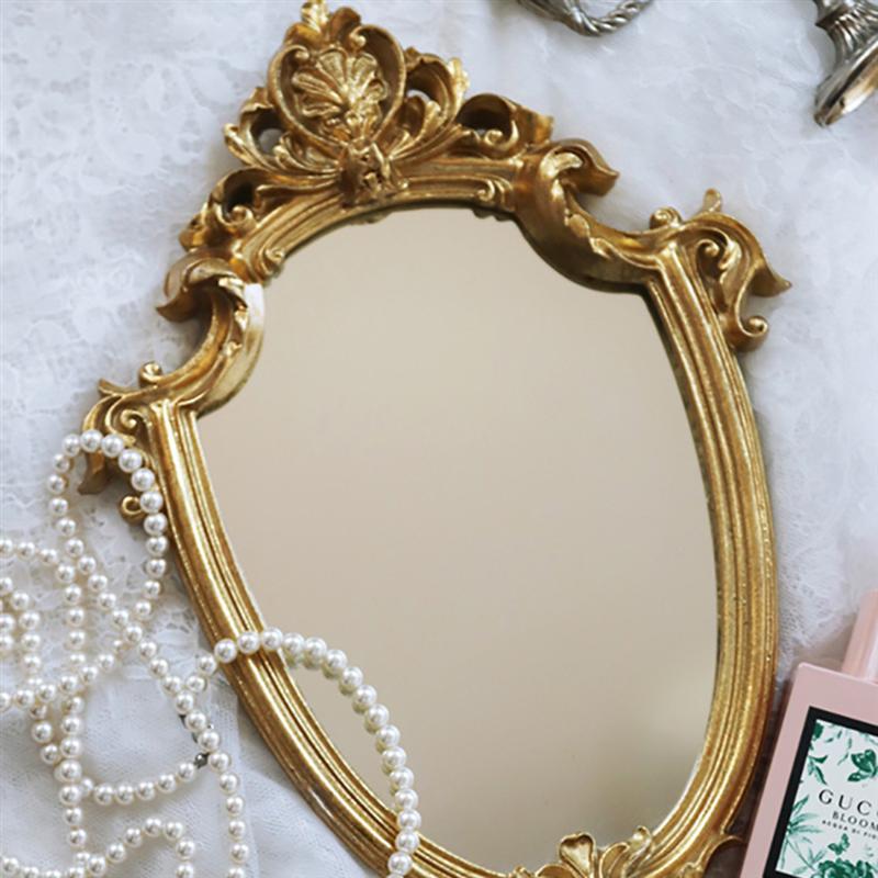 Vintage Mirror Golden Mirror and pearl necklace
