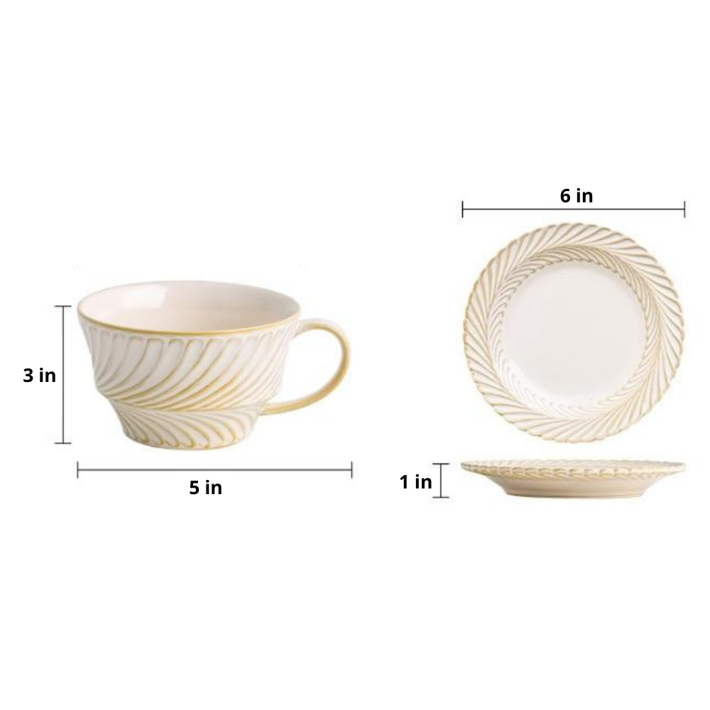 Ceramic Handmade Vintage Leaf Design Cup and Saucer