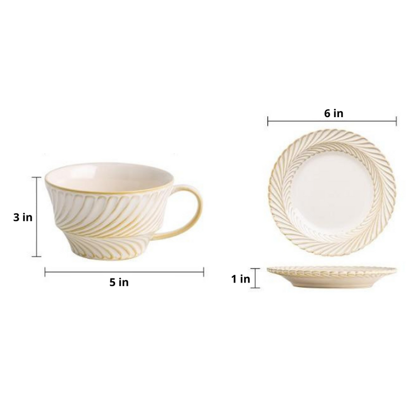 Ceramic Handmade Vintage Leaf Design Cup and Saucer