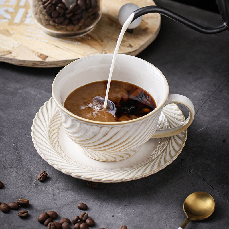 Ceramic Handmade Vintage Leaf Design Cup and Saucer