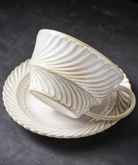 Ceramic Handmade Vintage Leaf Design Cup and Saucer