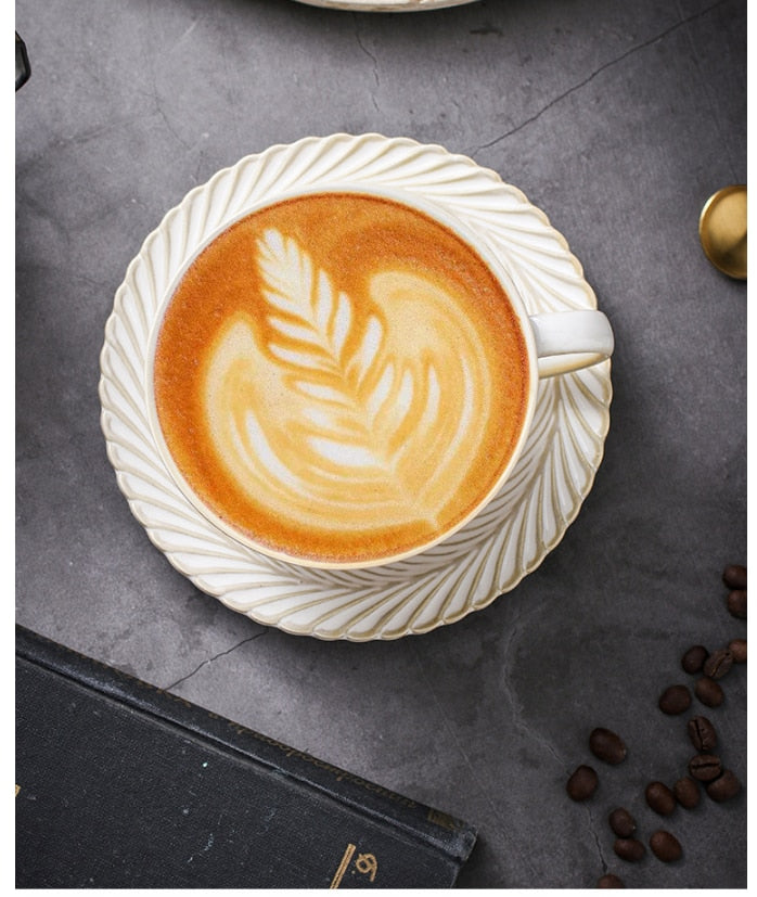 Ceramic Handmade Vintage Leaf Design Cup and Saucer