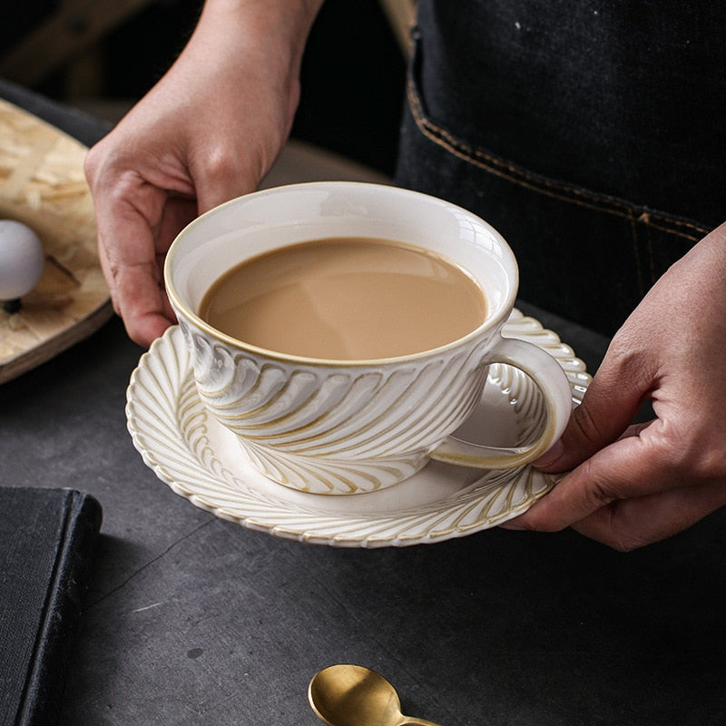Ceramic Handmade Vintage Leaf Design Cup and Saucer