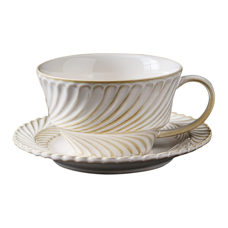 Ceramic Handmade Vintage Leaf Design Cup and Saucer
