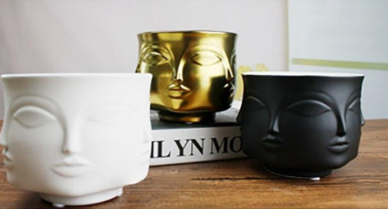 face shape plant pot Designer Boho Ceramic Planters for Home Garden & Decor – Letifly Lights & Decor
