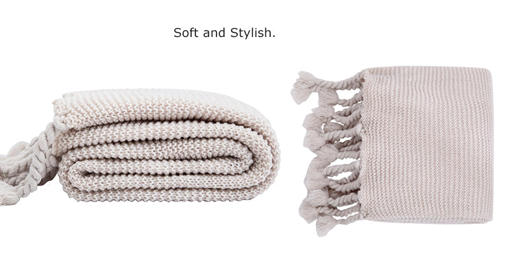 rectangle plaid knitted blanket with tassel