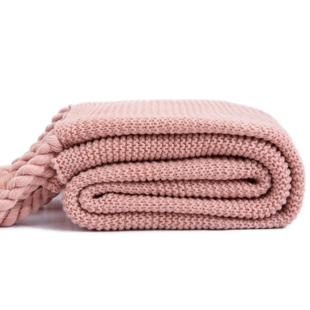 rectangle plaid knitted blanket with tassel