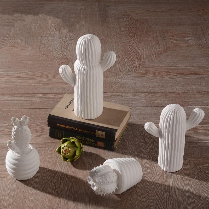 Small White Porcelain Ceramic Cactus Statues for your home decor