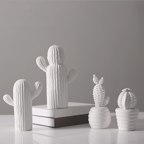 Small White Porcelain Ceramic Cactus Statues for your home decor