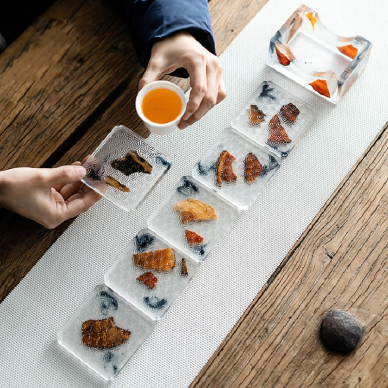 Square Transparent Encased Pine Textured Coaster