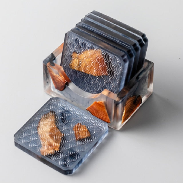Square Gray Encased Pine Textured Coaster