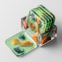 Square Green Encased Pine Textured Coaster