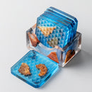 Square Blue Encased Pine Textured Coaster