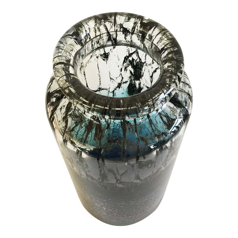 Murano Glass gold speckles ocean gradient black and white modern contemporary glass vase