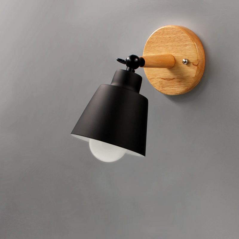 Rotating Wall Sconce in Wood and Metal Black
