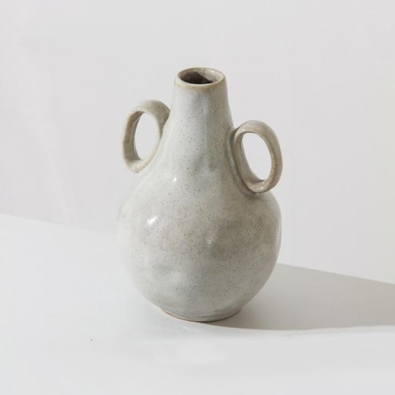 Bulbous White Vintage Ceramic Binaural Flower Vase