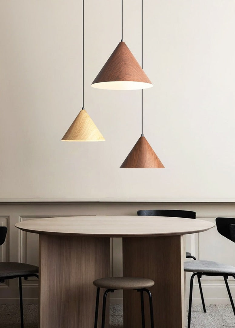  Cone Shape Vintage Wood Color LED Pendant Light