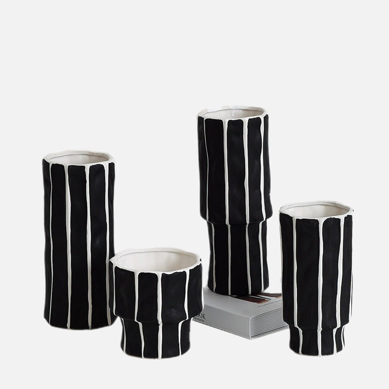 Black and White Geometric Ceramic Vase 