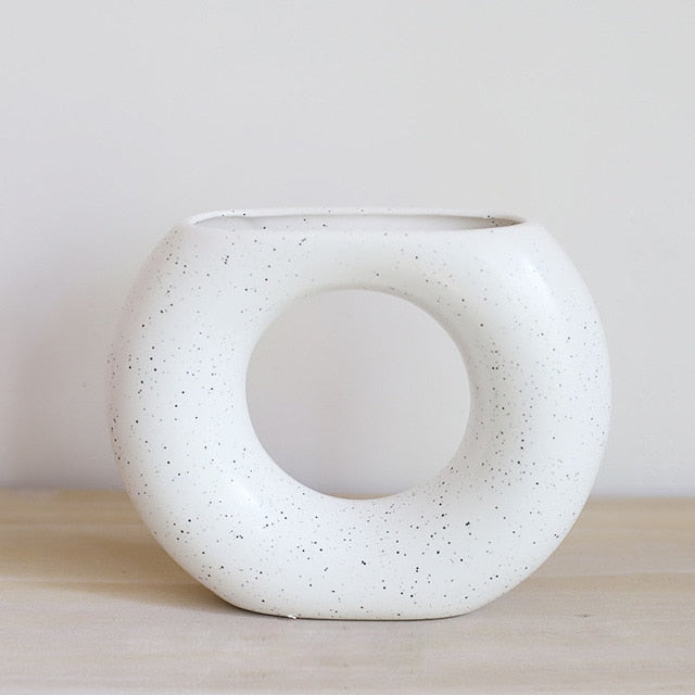 round abstract white grainy matte glossy finish ceramic vase