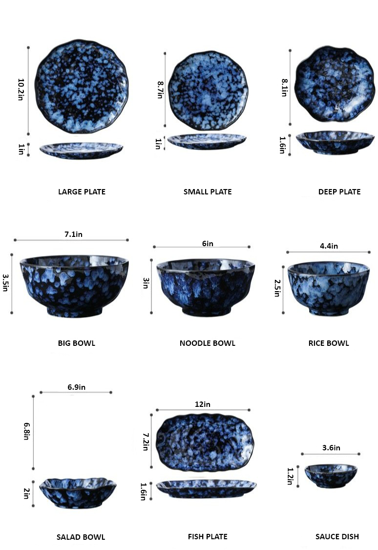 Round Indigo Blue Porcelain Bowl Plate Dimensions