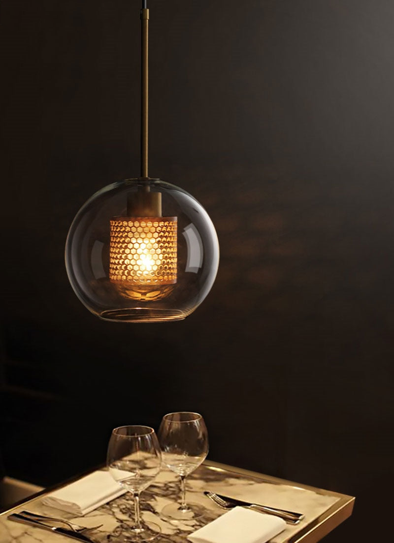 Honeycomb Glass & Metal Pendant Light