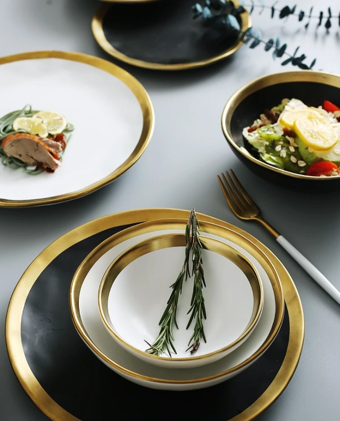 Dinnerware gold rimmed plates and bowls