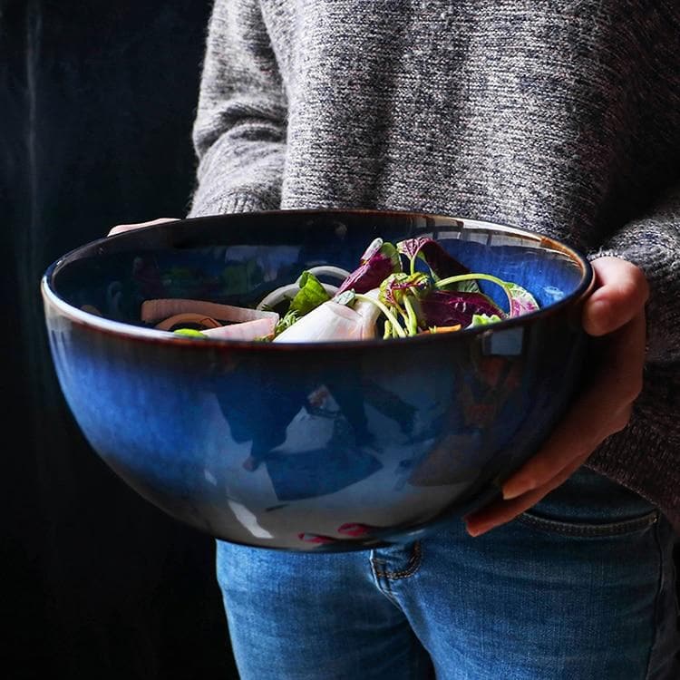 Big blue Ceramic Serving salad Bowl
