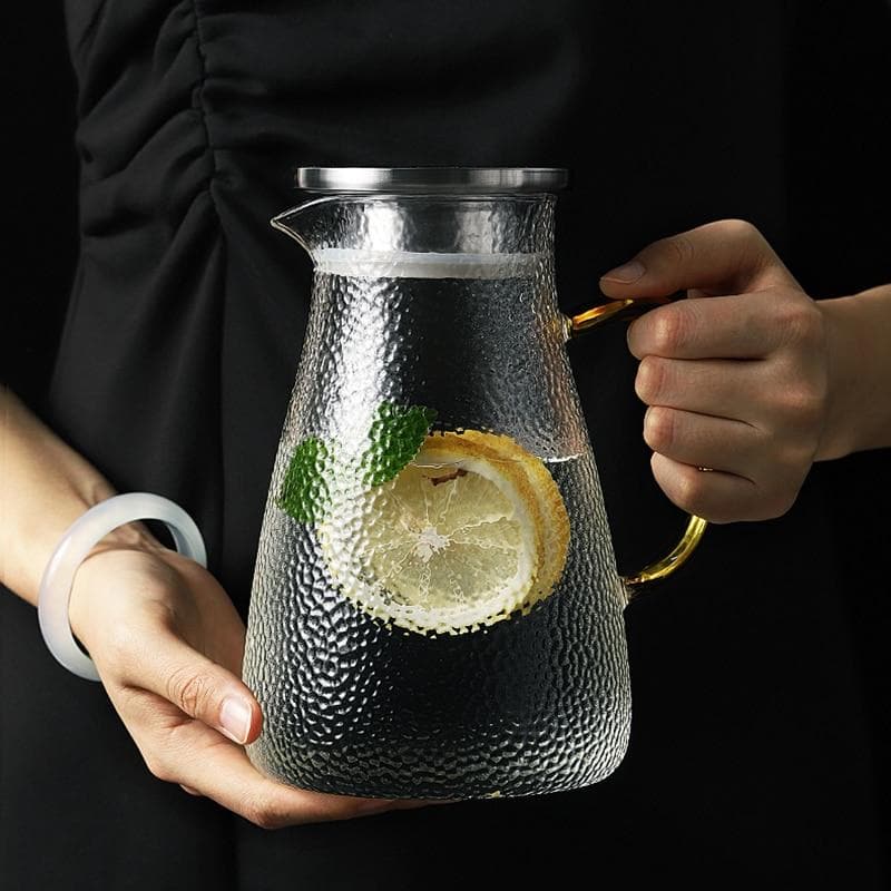 Clear Hammered Glass Water Pitcher