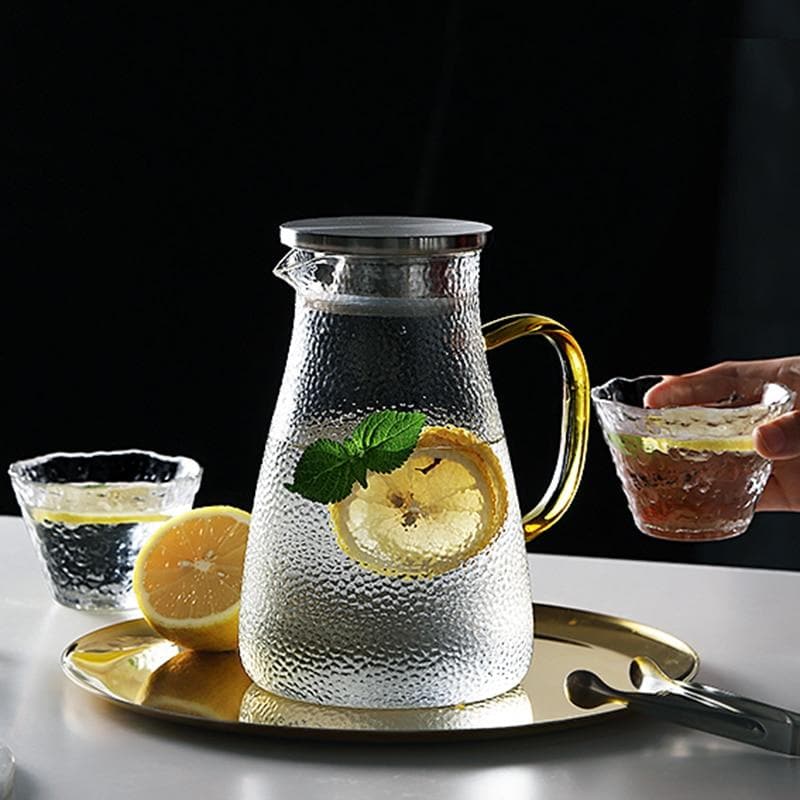 Clear Hammered Glass Water Pitcher