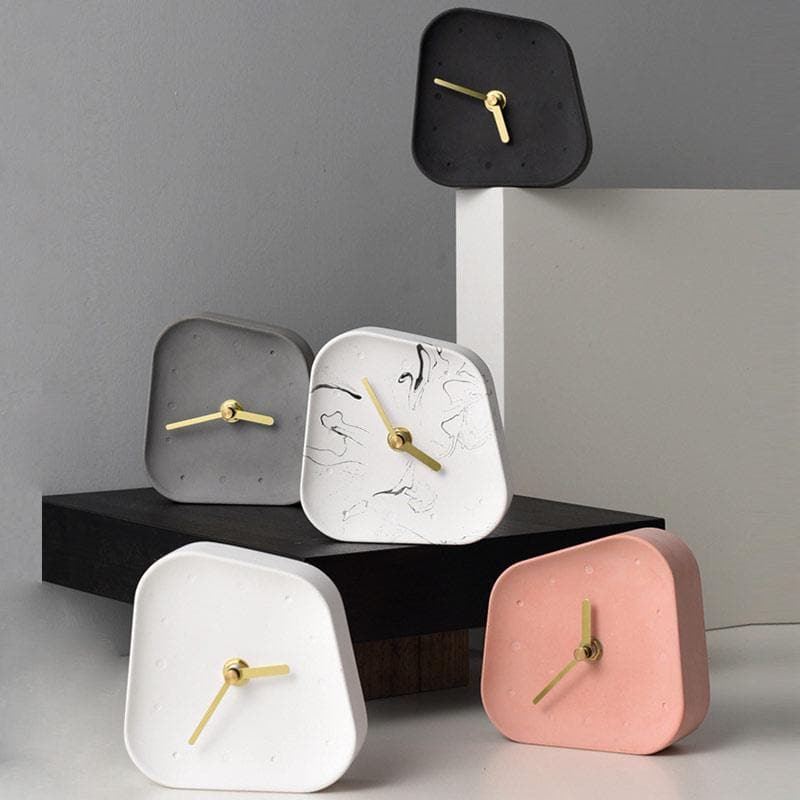 Ceramic Table Clock with Gold Handle and Marble Material for Office and Room Pink White Marble grey black