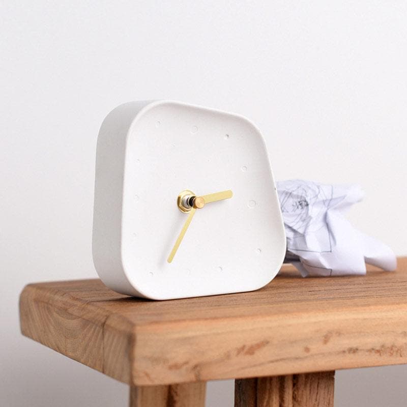 Ceramic Table Clock with Gold Handle and Marble Material for Office and Room White