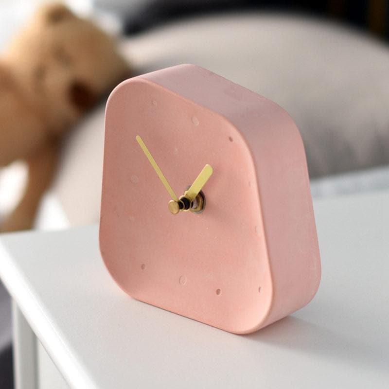 Ceramic Table Clock with Gold Handle and Marble Material for Office and Room Pink