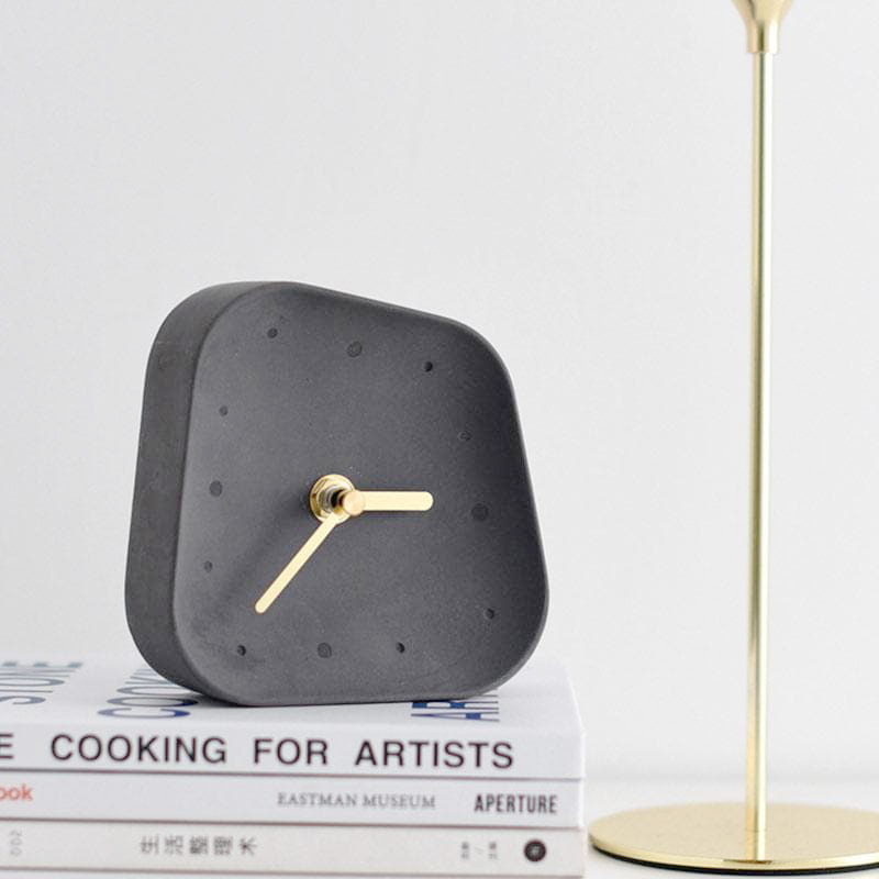 Ceramic Table Clock with Gold Handle and Marble Material for Office and Room Charcoal Black