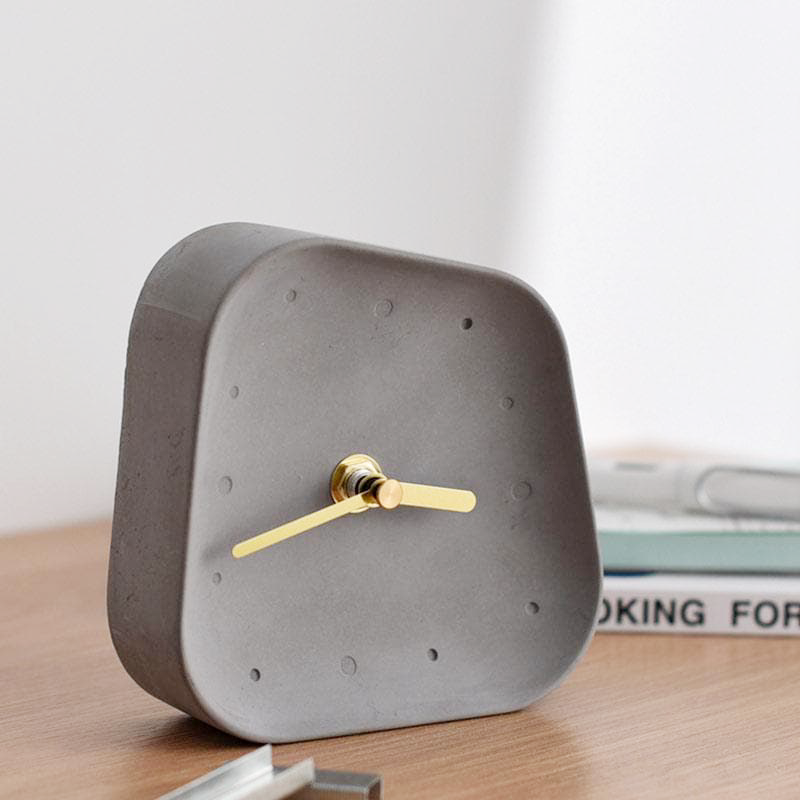 Ceramic Table Clock with Gold Handle and Marble Material for Office and Room Grey