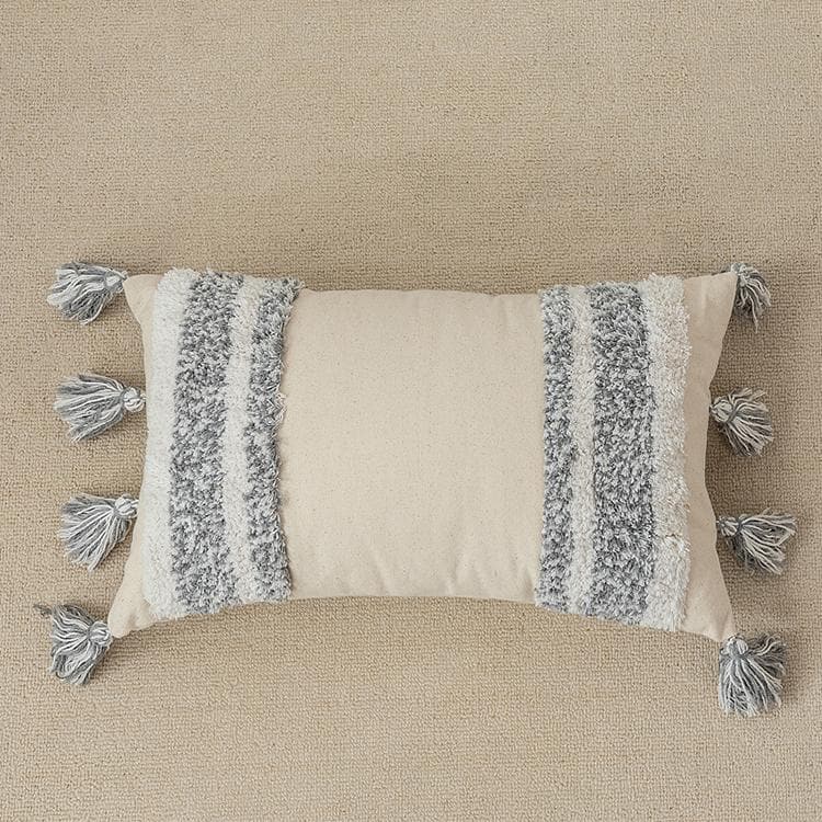 Grey Monochrome Embroidered Wool Canvas Pillow Covers Lumbar and Square 