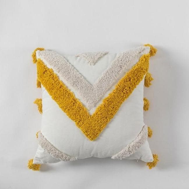 17x17 11x20inch Embroidered Canvas Pillows with Tassels Yellow Blue White square