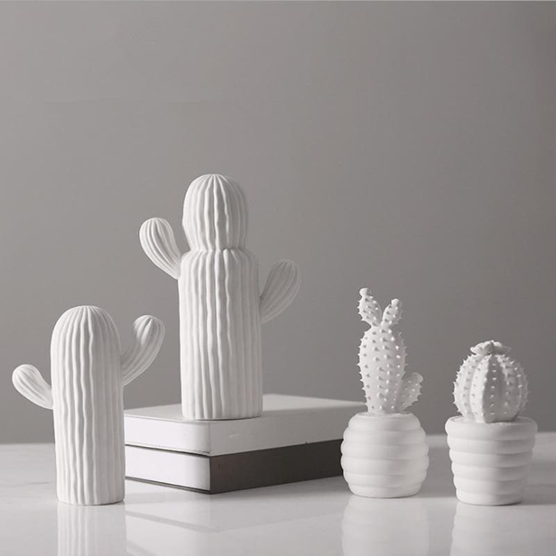 White Porcelain Ceramic Cactus Statues