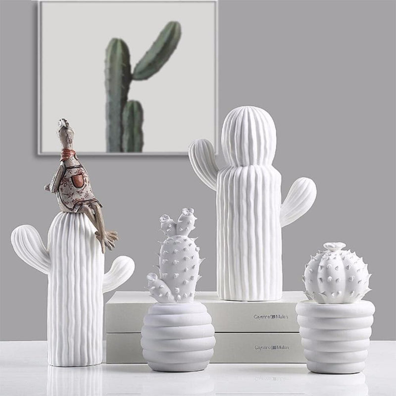 White Porcelain Ceramic Cactus Statues