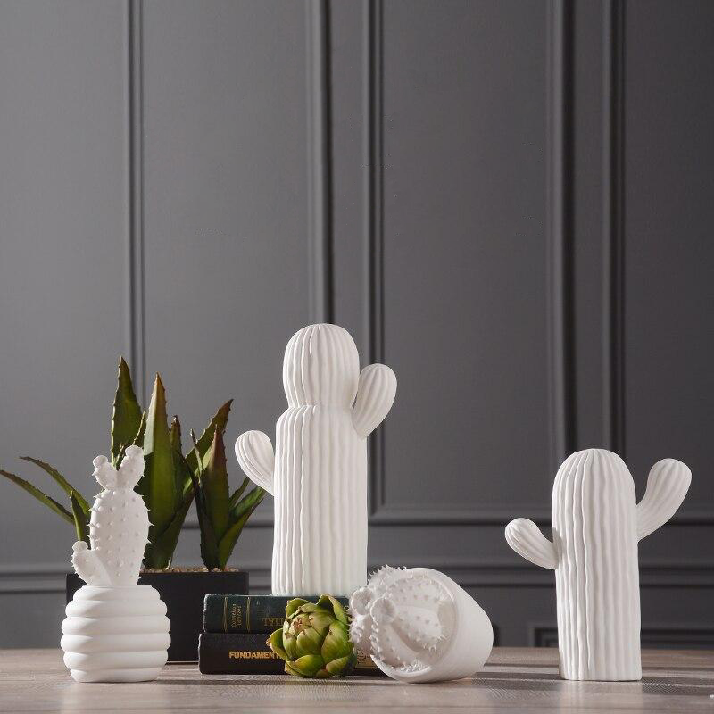 Small White Porcelain Ceramic Cactus Statues for your home decor